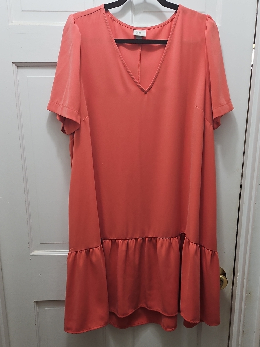 a new day Coral V-Neck Mini Dress with Ruffle Hem